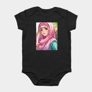 Muslim Hijab Flower Anime Girl Baby Bodysuit